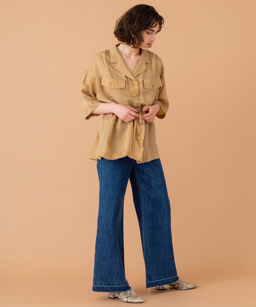 UNITED TOKYO（ユナイテッドトウキョウ）の「ブラウジング開襟シャツ（シャツ/ブラウス・レディース・ブラック/ベージュ/オレンジ・1）」の15枚目の写真