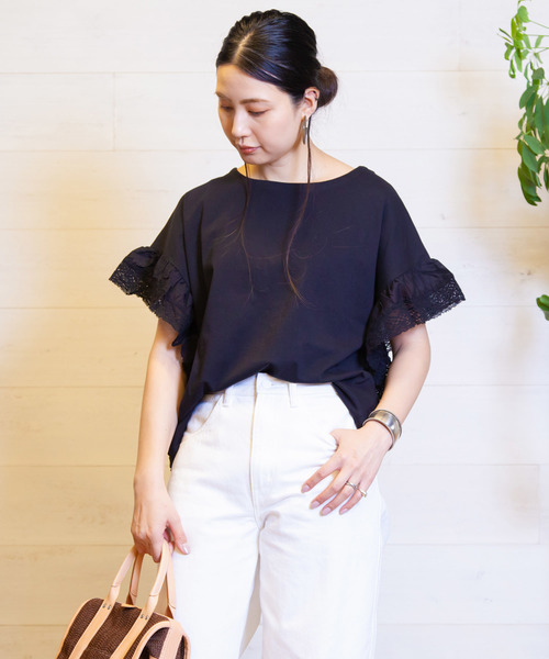 B.I.D.(ビーアイディー)の「bid / 天竺袖レース切替PO(Tシャツ/カットソー・レディース・ブラック/オフホワイト/マスタード・FREE)」の9枚目の写真