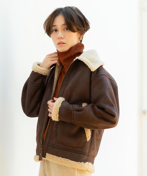 coen(コーエン)の「フェイクムートンB-3ジャケット(ブルゾン/ボアジャケット)(ブルゾン・レディース・ダークブラウン・FREE)」の3枚目の写真
