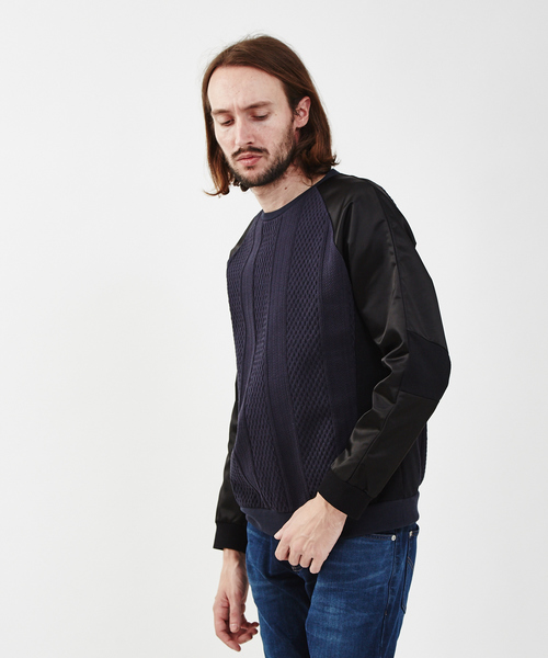 5351 POUR LES HOMMES(ゴーサンゴーイチプールオム)の「ケーブルジャガード異素材プルオーバー(Tシャツ/カットソー・メンズ・ブラック/ネイビー・46/48/50)」の1枚目の写真