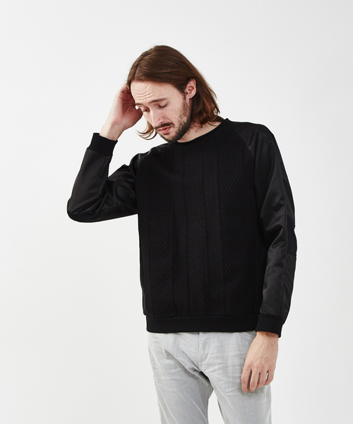 5351 POUR LES HOMMES(ゴーサンゴーイチプールオム)の「ケーブルジャガード異素材プルオーバー(Tシャツ/カットソー・メンズ・ブラック/ネイビー・46/48/50)」の2枚目の写真