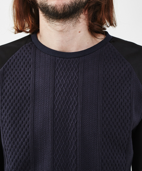 5351 POUR LES HOMMES(ゴーサンゴーイチプールオム)の「ケーブルジャガード異素材プルオーバー(Tシャツ/カットソー・メンズ・ブラック/ネイビー・46/48/50)」の6枚目の写真