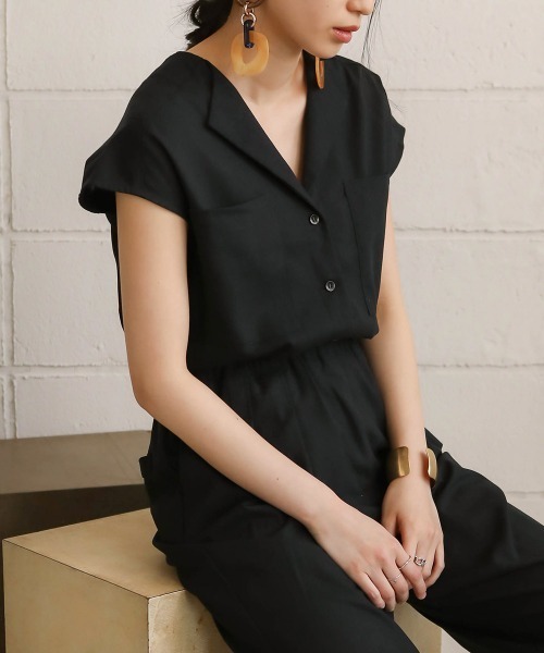 Bab(バブ)の「【WEB限定】スタイルアップジャンプスーツ(つなぎ/オールインワン・レディース・ブラック/ベージュ・38)」の4枚目の写真