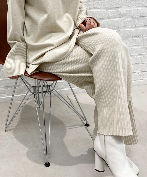 DouDou（ドゥドゥ）の「【新色追加】セットアップニットパンツ（その他パンツ・レディース・オフホワイト/チャコールグレー/グリーン/グレイッシュベージュ/ベージュ・FREE）」の2枚目の写真