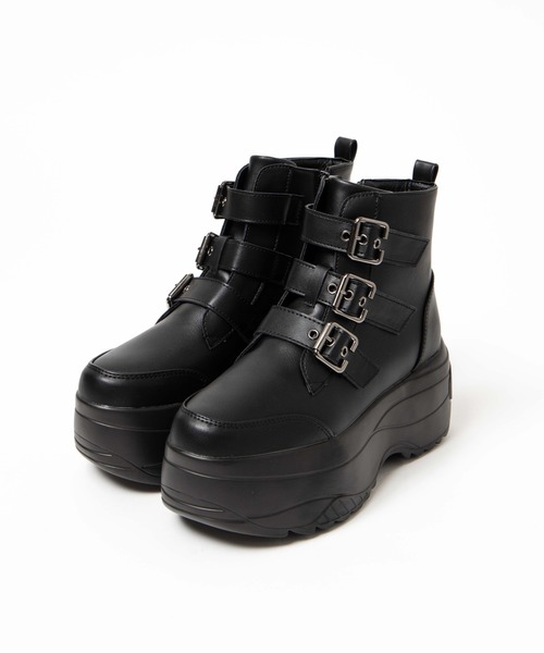 WEGO(ウィゴー)の「WEGO/ベルトデザインブーツ(ブーツ・レディース・ブラック・MEDIUM/LARGE)」の4枚目の写真