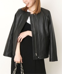 ラムレザークルーネックシングルブルゾン◆