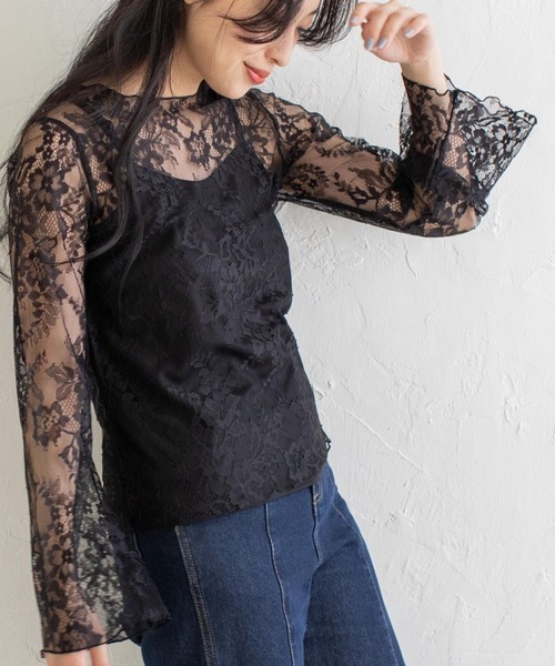Mysa&Liina（ミーサリーナ）の「インナー付きシアーレースブラウス（シャツ/ブラウス・レディース・ブラック/オフホワイト・M）」の2枚目の写真