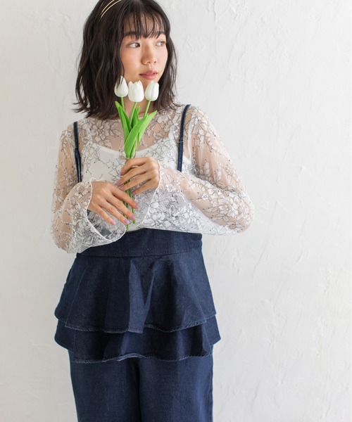 Mysa&Liina（ミーサリーナ）の「インナー付きシアーレースブラウス（シャツ/ブラウス・レディース・ブラック/オフホワイト・M）」の7枚目の写真