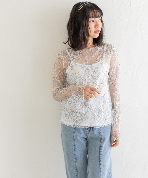 Mysa&Liina（ミーサリーナ）の「インナー付きシアーレースブラウス（シャツ/ブラウス・レディース・ブラック/オフホワイト・M）」の9枚目の写真
