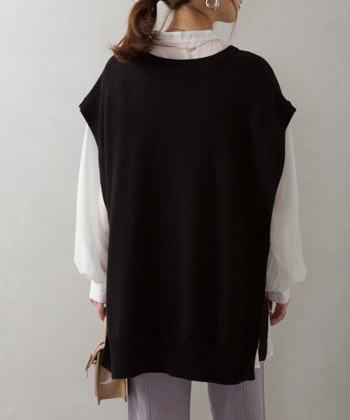 SpRay（スプレイ）の「サイドリボンニットベスト（ベスト・レディース・ブルー/ブラック/モカ/チャコールグレー/グレイッシュベージュ・FREE）」の7枚目の写真