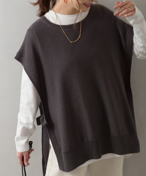 SpRay（スプレイ）の「サイドリボンニットベスト（ベスト・レディース・ブルー/ブラック/モカ/チャコールグレー/グレイッシュベージュ・FREE）」の11枚目の写真