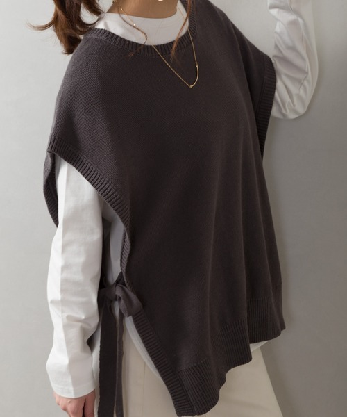 SpRay（スプレイ）の「サイドリボンニットベスト（ベスト・レディース・ブルー/ブラック/モカ/チャコールグレー/グレイッシュベージュ・FREE）」の17枚目の写真