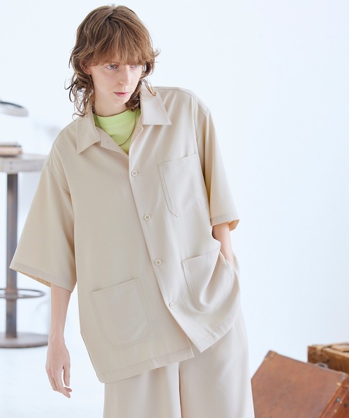 ENDER PRODUCTS（エンダープロダクツ）の「◆上下セット◆ビッグシルエット ブライトポプリン S/Sワークシャツセットアップ/ビッグシルエット ワイドワークシャツ/タックワイド ショートパンツ セットアップ【ENDER PRODUCTS/エンダープロダクツ】（セットアップ・メンズ・ブラック/ブラウン/グレイッシュベージュ/ライラック/キナリ/グレイッシュブルー・M/L）」の12枚目の写真