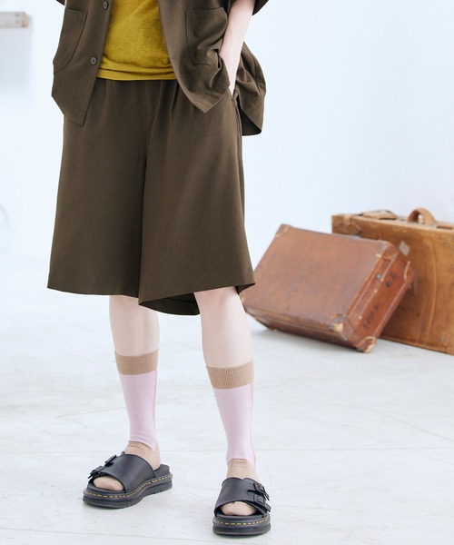 ENDER PRODUCTS（エンダープロダクツ）の「◆上下セット◆ビッグシルエット ブライトポプリン S/Sワークシャツセットアップ/ビッグシルエット ワイドワークシャツ/タックワイド ショートパンツ セットアップ【ENDER PRODUCTS/エンダープロダクツ】（セットアップ・メンズ・ブラック/ブラウン/グレイッシュベージュ/ライラック/キナリ/グレイッシュブルー・M/L）」の18枚目の写真