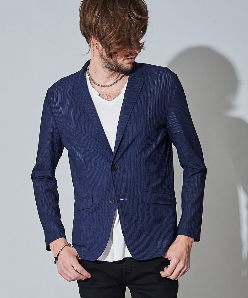 NO ID.(ノーアイディ)の「mj7811- メッシュジャージー2B-JKT ジャケット(テーラードジャケット・メンズ・ネイビー/ブラック・1/2)」の20枚目の写真