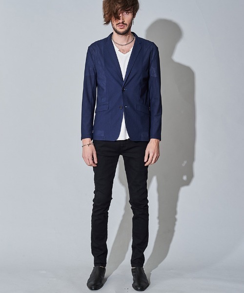 NO ID.(ノーアイディ)の「mj7811- メッシュジャージー2B-JKT ジャケット(テーラードジャケット・メンズ・ネイビー/ブラック・1/2)」の21枚目の写真