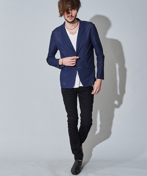 NO ID.(ノーアイディ)の「mj7811- メッシュジャージー2B-JKT ジャケット(テーラードジャケット・メンズ・ネイビー/ブラック・1/2)」の22枚目の写真