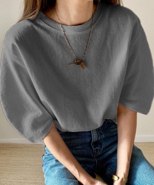 ABITOKYO(アビトーキョー)の「五分袖ボリュームスリーブビックTee(Tシャツ/カットソー・レディース・ホワイト/ブラック/ライトグリーン/ピンク/サックスブルー/ネイビー/ライトグレー/ダークグレー・FREE)」の5枚目の写真