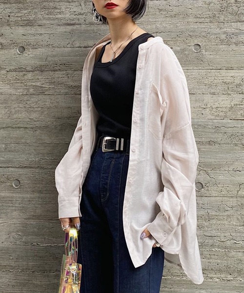 PAGEBOY（ページボーイ）の「シアーBIGシャツロングスリーブ（シャツ/ブラウス・レディース・オフホワイト/ブラック/オリーブ/グレイッシュベージュ・FREE）」の22枚目の写真