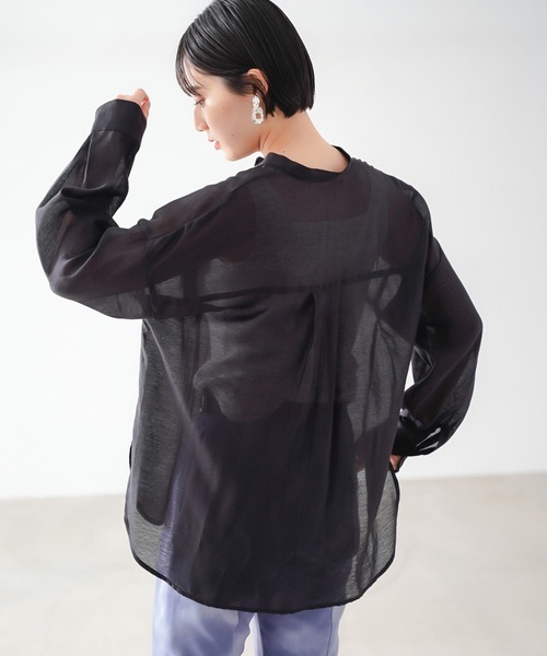 ブラウス シャツ ヘリテージ・プレイド・ロングスリーブ・シャツ レディース PAGEBOY（ページボーイ）の「シアーBIGシャツロングスリーブ