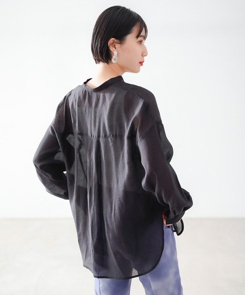 ブラウス シャツ ヘリテージ・プレイド・ロングスリーブ・シャツ レディース PAGEBOY（ページボーイ）の「シアーBIGシャツロングスリーブ