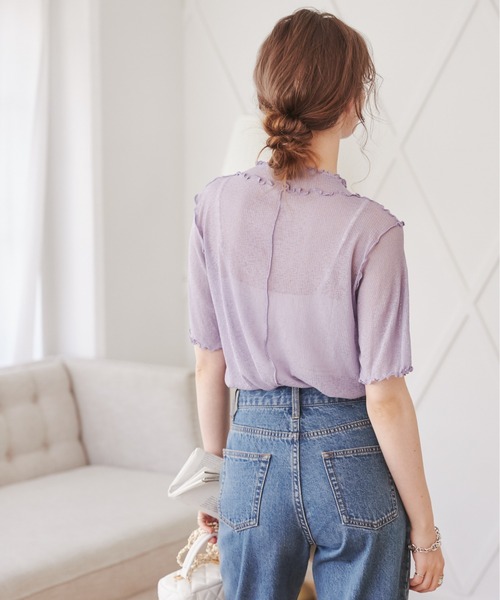 ANGIE(アンジー)の「ハイネックメローシアートップス(半袖)(Tシャツ/カットソー・レディース・ホワイト/ブラック/ブラウン/グリーン/オレンジ/オフホワイト/ブラック系その他/ケリー/ライトパープル・FREE)」の12枚目の写真