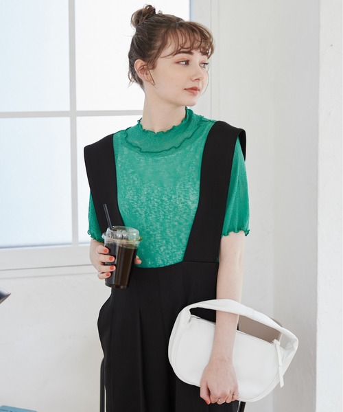 ANGIE(アンジー)の「ハイネックメローシアートップス(半袖)(Tシャツ/カットソー・レディース・ホワイト/ブラック/ブラウン/グリーン/オレンジ/オフホワイト/ブラック系その他/ケリー/ライトパープル・FREE)」の17枚目の写真