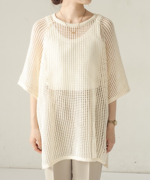 CAPRICIEUX LE'MAGE（カプリシューレマージュ）の「コットンメッシュプルオーバー（ニット/セーター・レディース・ブラック/アイボリー・FREE）」の3枚目の写真