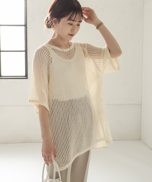 CAPRICIEUX LE'MAGE（カプリシューレマージュ）の「コットンメッシュプルオーバー（ニット/セーター・レディース・ブラック/アイボリー・FREE）」の15枚目の写真