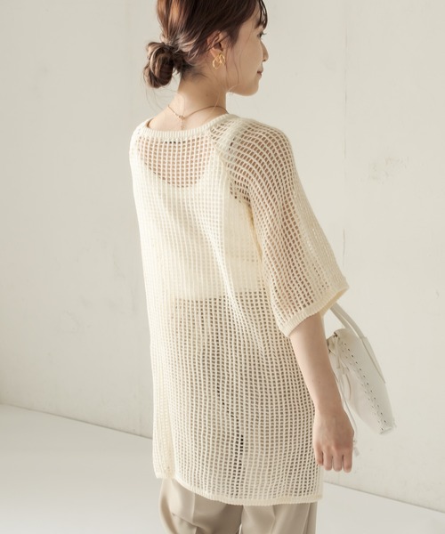 CAPRICIEUX LE'MAGE（カプリシューレマージュ）の「コットンメッシュプルオーバー（ニット/セーター・レディース・ブラック/アイボリー・FREE）」の4枚目の写真