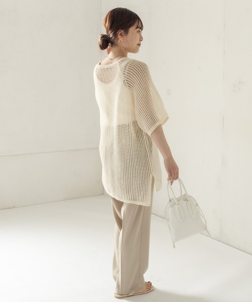 CAPRICIEUX LE'MAGE（カプリシューレマージュ）の「コットンメッシュプルオーバー（ニット/セーター・レディース・ブラック/アイボリー・FREE）」の7枚目の写真