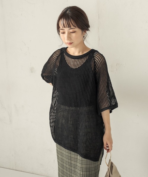 CAPRICIEUX LE'MAGE（カプリシューレマージュ）の「コットンメッシュプルオーバー（ニット/セーター・レディース・ブラック/アイボリー・FREE）」の16枚目の写真