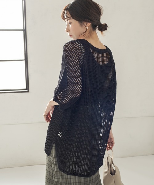 CAPRICIEUX LE'MAGE（カプリシューレマージュ）の「コットンメッシュプルオーバー（ニット/セーター・レディース・ブラック/アイボリー・FREE）」の5枚目の写真