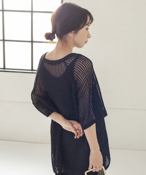 CAPRICIEUX LE'MAGE（カプリシューレマージュ）の「コットンメッシュプルオーバー（ニット/セーター・レディース・ブラック/アイボリー・FREE）」の8枚目の写真