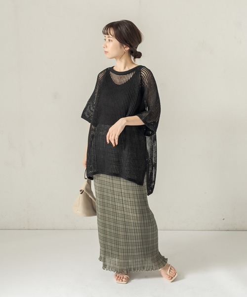 CAPRICIEUX LE'MAGE（カプリシューレマージュ）の「コットンメッシュプルオーバー（ニット/セーター・レディース・ブラック/アイボリー・FREE）」の11枚目の写真