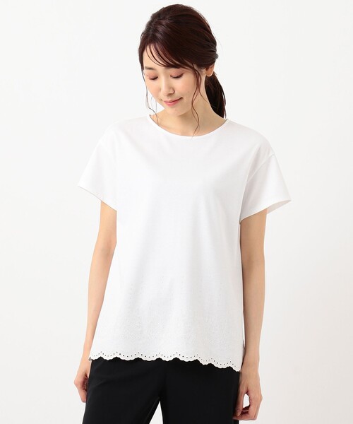 J.PRESS（ジェイプレス）の「【UVケア・接触冷感】コンパクトコットンスムース 裾刺繍 カットソー（Tシャツ/カットソー・レディース・ホワイト系/グレー系/ダークブラウン系/ベージュ系・T15/T13）」の13枚目の写真