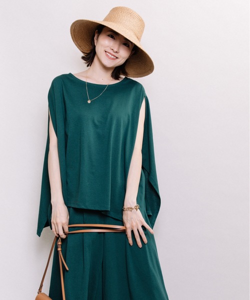 ELVENCE DEUX(エルベンスドゥ)の「キレイメポンチョ【SETUP可】(Tシャツ/カットソー・レディース・ブラック/ベージュ/ピンク/モカ/グリーン・FREE)」の5枚目の写真
