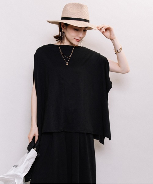 ELVENCE DEUX(エルベンスドゥ)の「キレイメポンチョ【SETUP可】(Tシャツ/カットソー・レディース・ブラック/ベージュ/ピンク/モカ/グリーン・FREE)」の12枚目の写真