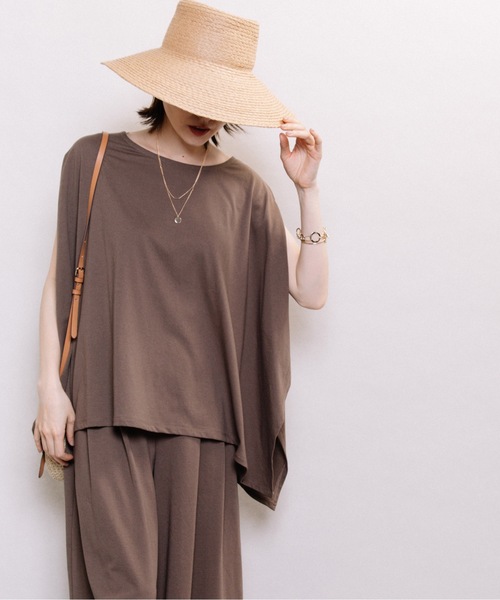 ELVENCE DEUX(エルベンスドゥ)の「キレイメポンチョ【SETUP可】(Tシャツ/カットソー・レディース・ブラック/ベージュ/ピンク/モカ/グリーン・FREE)」の18枚目の写真