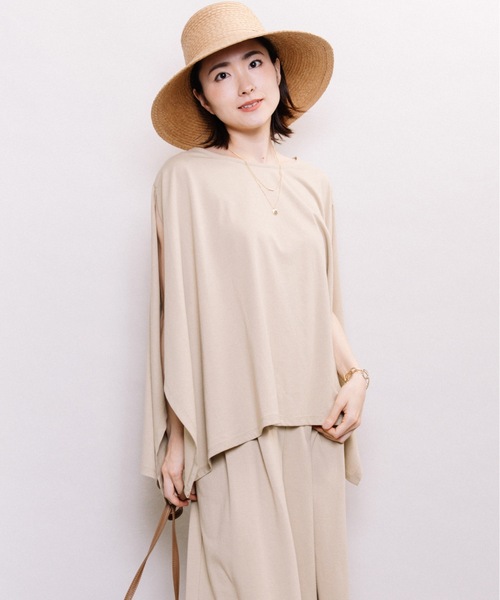 ELVENCE DEUX(エルベンスドゥ)の「キレイメポンチョ【SETUP可】(Tシャツ/カットソー・レディース・ブラック/ベージュ/ピンク/モカ/グリーン・FREE)」の8枚目の写真