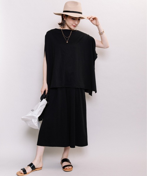 ELVENCE DEUX(エルベンスドゥ)の「キレイメポンチョ【SETUP可】(Tシャツ/カットソー・レディース・ブラック/ベージュ/ピンク/モカ/グリーン・FREE)」の20枚目の写真