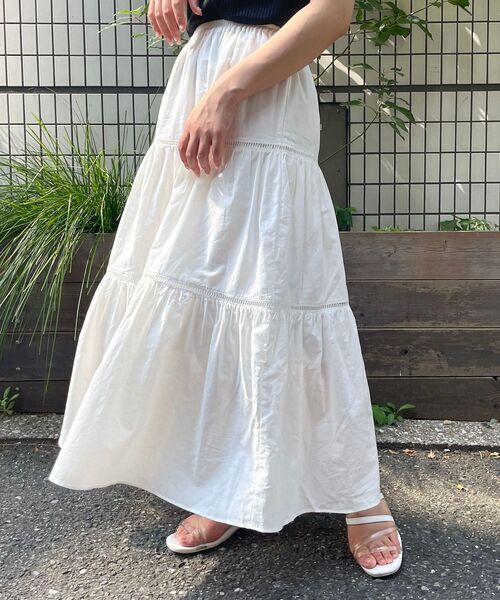 MAJESTIC LEGON(マジェスティックレゴン)の「ハシゴレースティアードスカート(スカート・レディース・パープル/オフホワイト/ブラック・SMALL/MEDIUM)」の2枚目の写真