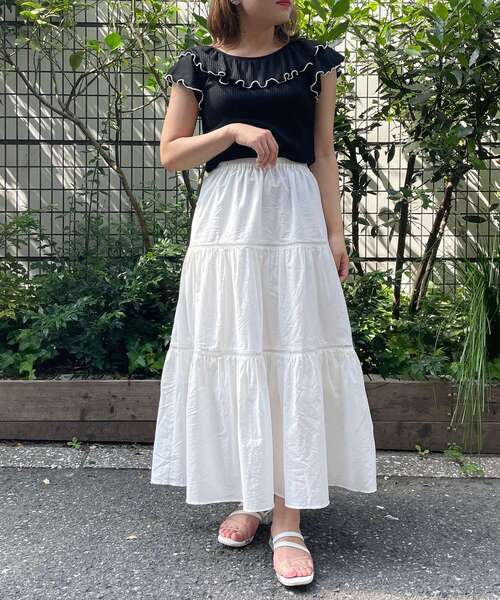 MAJESTIC LEGON(マジェスティックレゴン)の「ハシゴレースティアードスカート(スカート・レディース・パープル/オフホワイト/ブラック・SMALL/MEDIUM)」の7枚目の写真