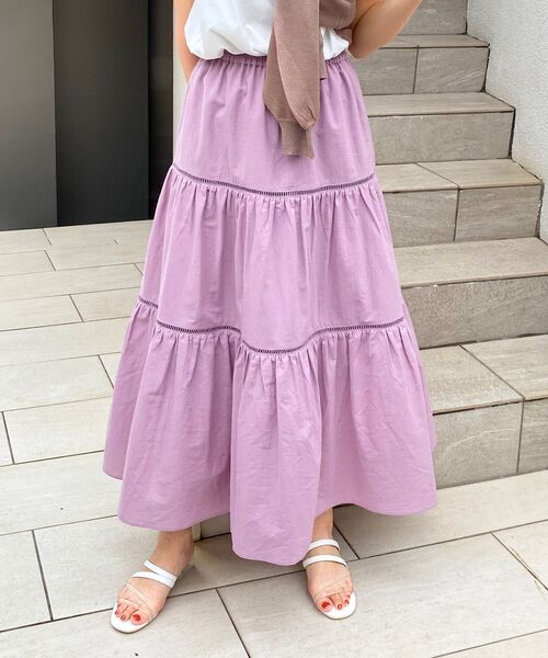 MAJESTIC LEGON(マジェスティックレゴン)の「ハシゴレースティアードスカート(スカート・レディース・パープル/オフホワイト/ブラック・SMALL/MEDIUM)」の9枚目の写真