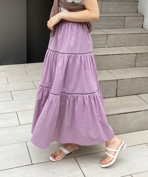 MAJESTIC LEGON(マジェスティックレゴン)の「ハシゴレースティアードスカート(スカート・レディース・パープル/オフホワイト/ブラック・SMALL/MEDIUM)」の10枚目の写真
