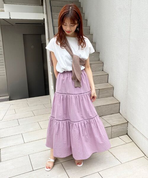 MAJESTIC LEGON(マジェスティックレゴン)の「ハシゴレースティアードスカート(スカート・レディース・パープル/オフホワイト/ブラック・SMALL/MEDIUM)」の11枚目の写真