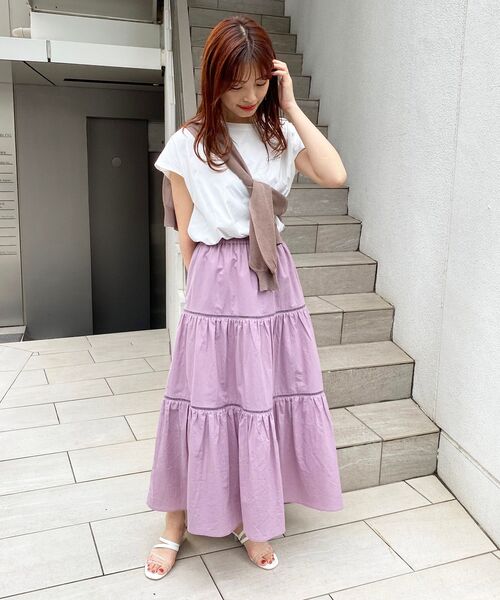 MAJESTIC LEGON(マジェスティックレゴン)の「ハシゴレースティアードスカート(スカート・レディース・パープル/オフホワイト/ブラック・SMALL/MEDIUM)」の12枚目の写真