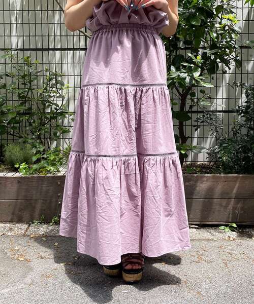 MAJESTIC LEGON(マジェスティックレゴン)の「ハシゴレースティアードスカート(スカート・レディース・パープル/オフホワイト/ブラック・SMALL/MEDIUM)」の13枚目の写真