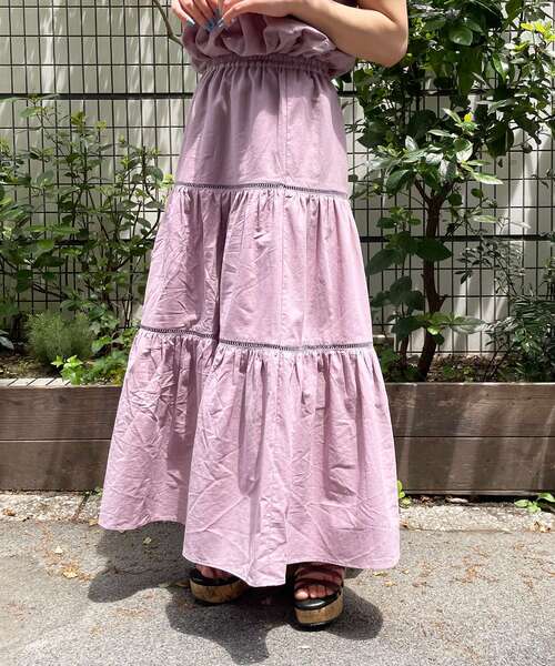 MAJESTIC LEGON(マジェスティックレゴン)の「ハシゴレースティアードスカート(スカート・レディース・パープル/オフホワイト/ブラック・SMALL/MEDIUM)」の14枚目の写真