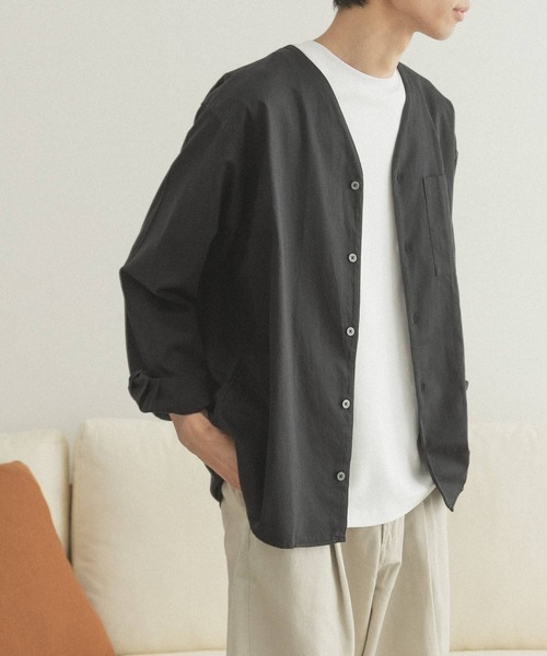 FORK&SPOON（フォークアンドスプーン）の「FORK&SPOON　ノーカラーロングスリーブシャツ（シャツ/ブラウス・メンズ・ブラック/グリーン・4/5）」の17枚目の写真
